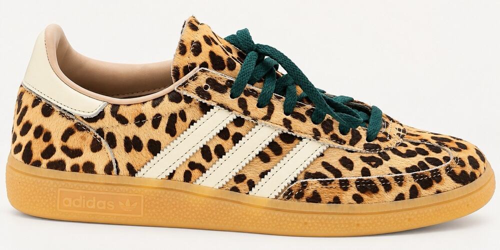 Adidas Women 7.5 Leopard Animal Print Pony Hair Sneaker Gum Sole Green Laces New